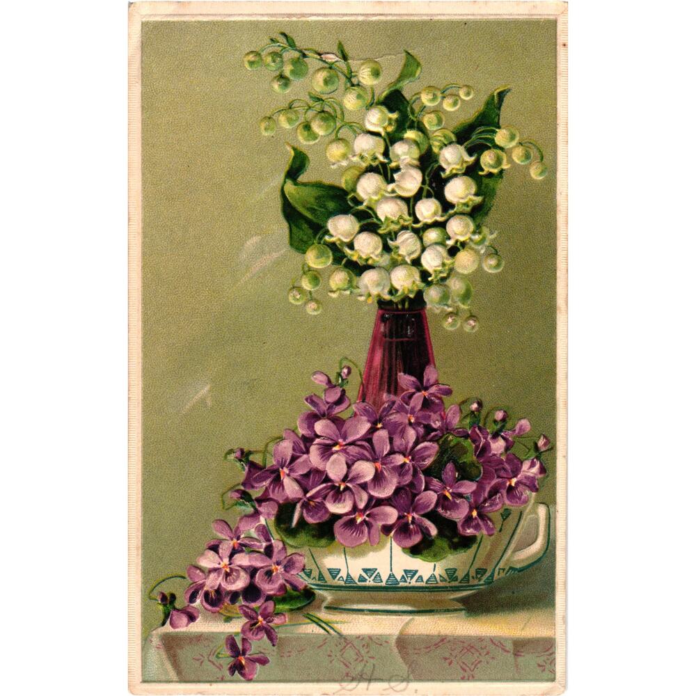 Floral Bouquet Postcard‎ Antique Embossed Posted 1907 Clear Lake Minn